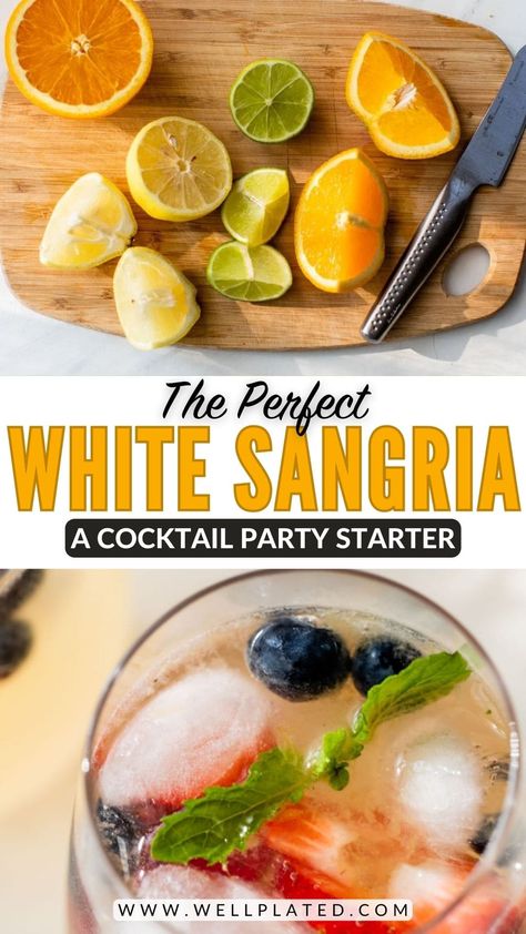 This white sangria is crisp, refreshing, and the perfect summer drink for your next party! Easy White Sangria, Easy White Sangria Recipe, Progressive Dinner Party, Summer Sangria Recipes, White Wine Sangria Recipe, White Sangria Recipe, Easy Sangria Recipes, White Wine Sangria, Christmas Punch Recipes