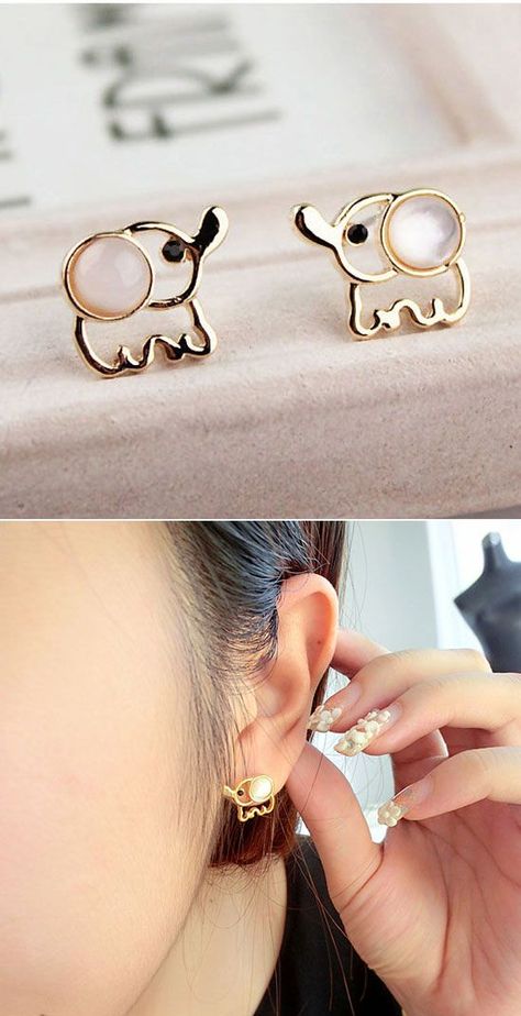 Living In The Jungle, Fashion Earrings Studs, Elephant Earrings Studs, Aesthetic Earrings, Earring Styles, Rose Gold Hoop Earrings, Earrings Ideas, Elephant Earrings, Hammered Hoop Earrings