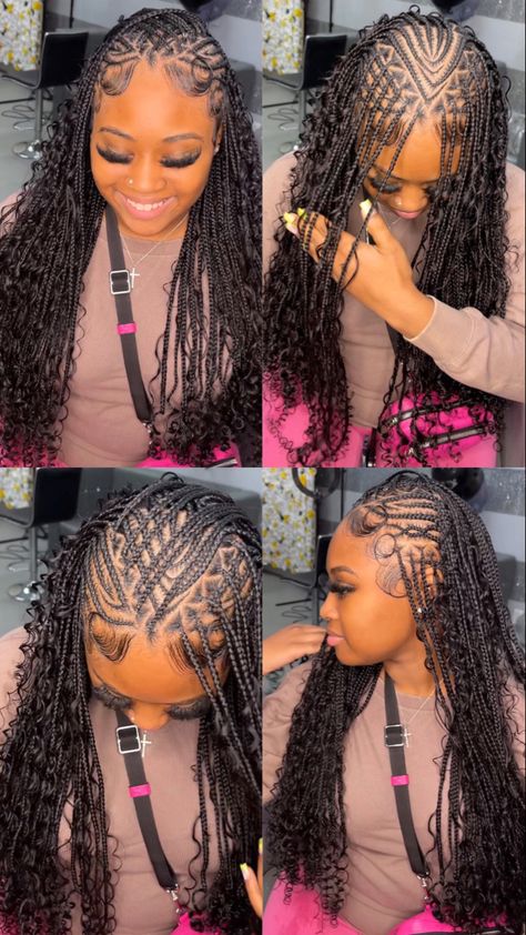 Boho flip over Fulani braids Flipped Over Fulani Braids, Flip Over Cornrows, Fulani Braids Hairstyles Flip Over, Flip Over Braids For Black Women, Flip Braids For Black Women, Fulani Flipover Braids, Fulani Braids Hairstyles Designs Boho, Flip Fulani Braids Hairstyles, Cute Fulani Braids Hairstyles