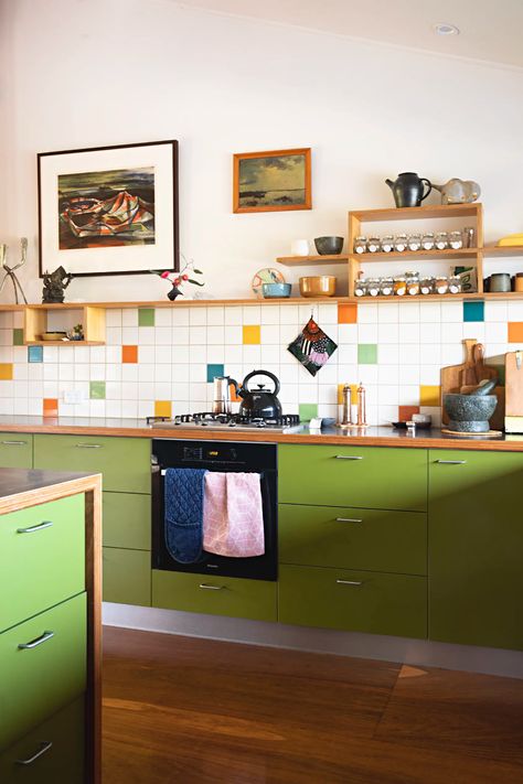 Shrug Emoji, Colorful Plates, Australia House, 달력 디자인, Mid Century Kitchen, Kitchen Photos, Green Kitchen, Kitchen Tiles, Own Home