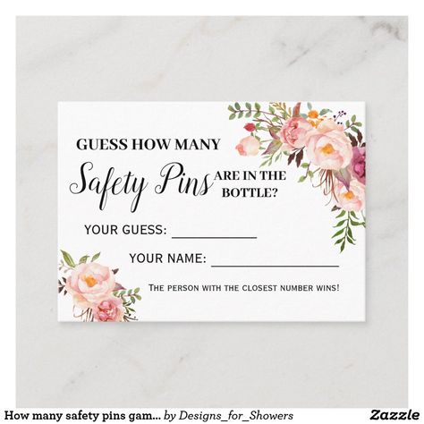 How many safety pins game bilingual shower card Kisses For The Mrs, Country Chic Baby Shower, Bridal Shower Place Cards, Soon To Be Mrs, Baby Shower Game Cards, Candy Games, Chic Baby Shower, Pink Baby Shower Invitations, Appointment Cards