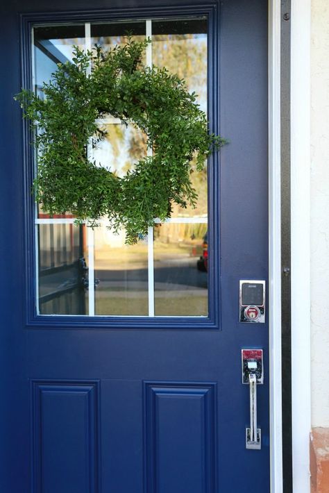 Gorgeous Blue Front Door painted by Classy Clutter | Modern Masters non-fade Front Door Paint in the color Serene High Gloss Front Door, Gloss Front Door, Sherwin Williams Indigo, How To Paint Front Door, Modern Masters Front Door Paint, Paint Front Door, Painted Exterior Doors, Light Blue Sofa, Front Door Color