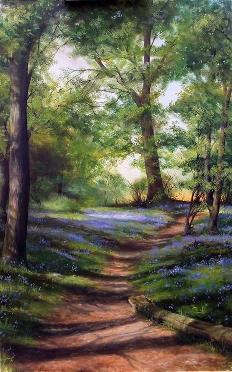 Spring Walk, Tree Watercolor Painting, Oil Painting Nature, Photography Painting, Lake Art, Woodland Scene, Landscape Art Painting, Forest Painting, Landscape Artist