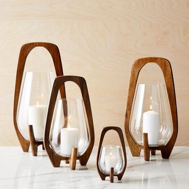 Floor Lanterns, Wood Lantern, 카드 디자인, Inspire Me Home Decor, Selling Candles, Mid Century Modern Decor, Wooden Storage, White Candles, Wood Stand