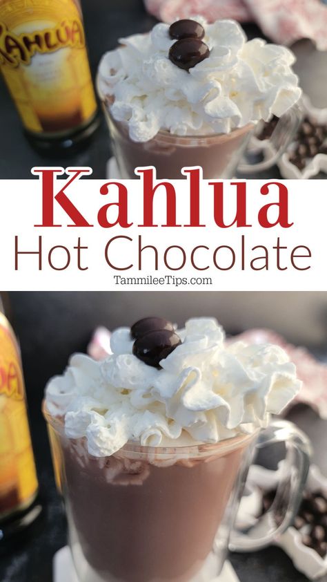 Super easy Kahlua Hot Chocolate Recipe is the perfect winter cocktail. It only takes a few minutes to prepare and tastes amazing. Recipes With Kalua, Drinks Made With Kahlua, Kahlua Martini Recipes, Kalua Drinks, Alcoholic Hot Chocolate, Abuelita Hot Chocolate, Kahlua Hot Chocolate, Kahlua Drinks, Homemade Kahlua