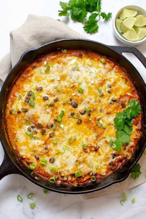 Creamy Chicken Enchilada Skillet Creamy Enchilada Skillet, Creamy Chicken Enchilada Skillet, Creamy Enchilada Casserole, Chicken Enchilada Casserole Easy, Skillet Enchiladas, Creamy Enchilada, Enchilada Skillet, Chicken Enchilada Skillet, Chicken Enchilada Bake