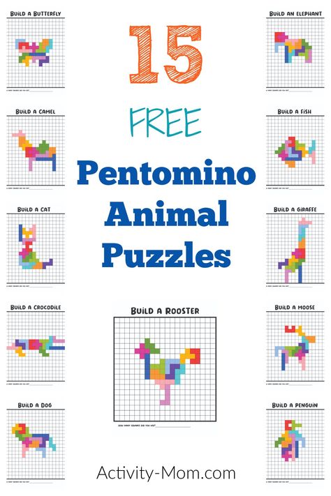 Tetris Puzzle Printable, Pentominoes Activities Free, Animal Puzzle Printable, Advisory Activities, Printable Brain Teasers, Free Printable Paper, Penguin Activities, Homeschool Math Curriculum, Free Printable Puzzles