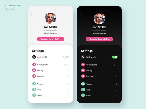 Settings Ui Design Mobile App, Profile Settings Ui Design, Profile Screen Mobile Ui, Setting Ui Design, App Design Profile, Setting Ui, Profile Ui, Profile App, Social App Design