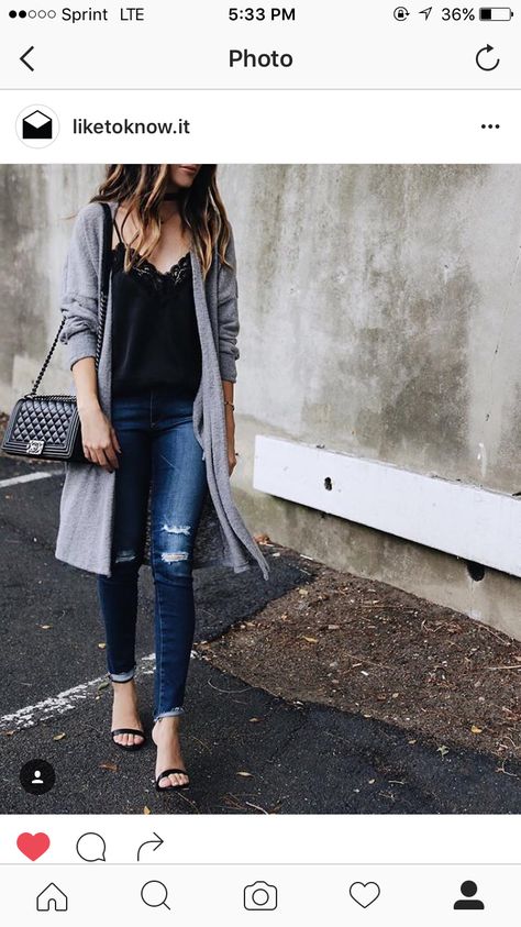 Outfits With Grey Cardigan, Long Cardigan Outfit, Cardigan Fall Outfit, Trendy Party Outfits, Tops Fall Outfits, Long Grey Cardigan, Outfit Cardigan, Cardigan Outfit, Maxi Cardigan