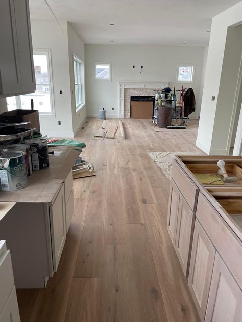 Blonde Vinyl Plank Flooring, Coretec Manila Oak, Coretec Blonde Oak, Blonde Oak Floors, Blonde Laminate Flooring, White Oak Vinyl Plank Flooring, Bm White Dove, Wood Look Flooring, Custom Kitchen Remodel