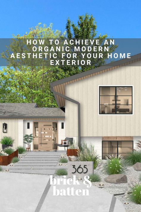 Organic modern style beautifully blends the sophistication of modern design with warmth and coziness that make a house feel like home. If you’re after an exterior that’s both elegant and inviting, incorporating some aspects of organic modern design might be the solution: Organic Home Exterior, Modern Earthy Home Exterior, Transitional Modern Home Exterior, Modern Organic Exterior Home, Organic Modern House Exterior, Organic Modern Exterior House, Natural Building Materials, Modern Garage Doors, Wood Columns