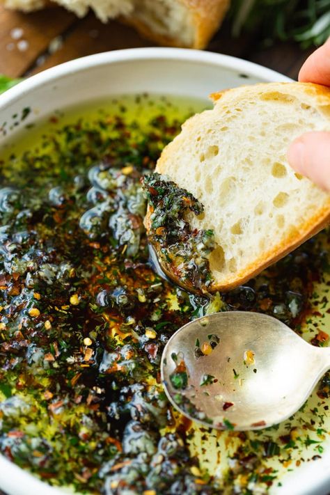 You won't be able to stop once you try this bread dipping oil recipe! It's so flavorful, so bold, so quick and easy to make, so incredible, and so needed in your life! Do it! Make it! Dip in it! #dippingoilforbread #dippingoil #diprecipe Irresistible Olive Oil Bread Dip, Dip For Sourdough Bread, Dipping Bread Recipe, Italian Dipping Oil, Dipping Oil For Bread, Rv Snacks, Bread Dipping Sauce, Bread Dipping Oil Recipe, Dipping Oil Recipe