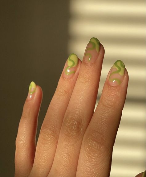 Green Yellow Nail Art, Matcha Nails Short, Short Green And Yellow Nails, Simple Green Manicure, Matcha Tips Nails, Short Nail Designs Lime Green, Chartreuse Nails, Green Mani, Lime Nails