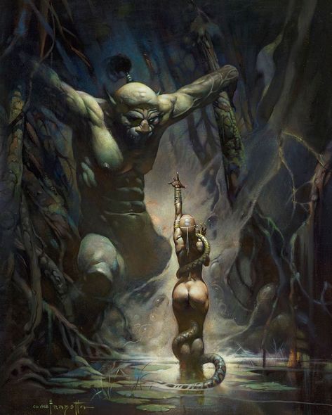 Frank Frazetta Art on Instagram: “Master of the Dark. Swamp Demon. . Artwork by #FrankFrazetta •1968• . #Frazetta #FrazettaGirls #Art #FantasyArt #60s” Larp Inspiration, Artist Reference, Dark Sun, Bd Art, Boris Vallejo, Heroic Fantasy, Frank Frazetta, Conan The Barbarian, Feminine Art