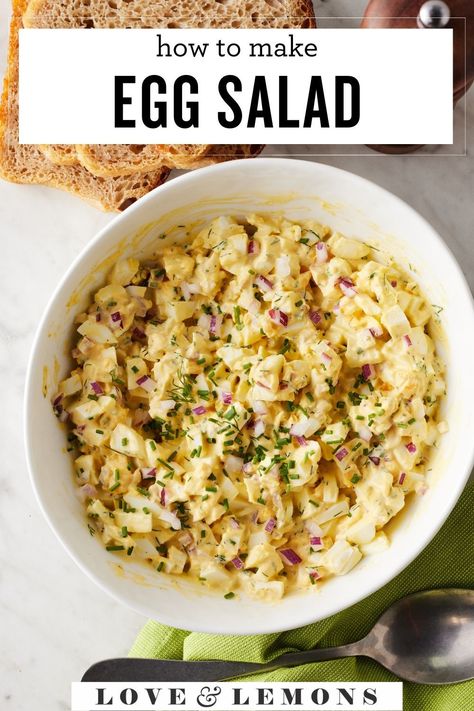 This egg salad recipe is bound to become one of your favorite lunches! Thanks to lemon, mustard, and lots of herbs, it's bright, tangy, and fresh. Simple Egg Salad, Vegan Egg Salad, The Best Egg Salad, Lemons Recipes, Vegan Lasagna Recipe, Egg Salad Recipe Easy, Mustard Salad, Classic Egg Salad Recipe, Best Egg Salad Recipe