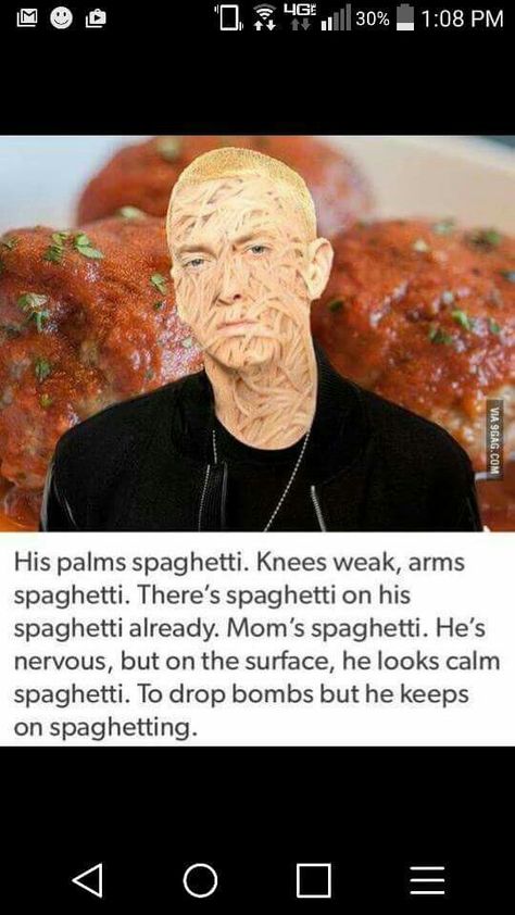 Eminem Lose Yourself Spaghetti Eminem Memes, Eminem Funny, Song Memes, Eminem Quotes, Eminem Slim Shady, The Real Slim Shady, Funny Songs, It's Funny, Fresh Memes