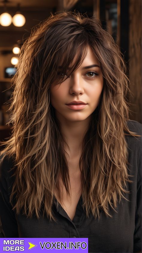 23 Discover the Best Long Shag Haircuts for Every Hair Type Modern Day Shag Haircut Long Layered, Long Black Shaggy Hair, Long Shag Side Part, Long Shaggy Haircuts No Bangs, Long Layered Haircuts Bangs, Fine Shag Haircut, Rocker Fringe Hair, Side Part Long Shag Haircut, Boho Shag Haircut Long Hair