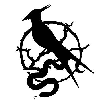 "the ballad of songbirds and snakes symbol" Sticker for Sale by bwayjime | Redbubble Songbird And Snake, Ballad Of Songbirds And Snakes Tattoo, The Ballad Of Songbirds And Snakes Art, Hunger Games Symbol, Hunger Games Logo, Songbird Tattoo, Snake Sketch, Book Binding Ideas, Hunger Games Districts