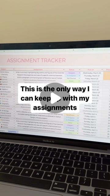 youplanners on Instagram: "How to create a simple yet effective assignment tracker in Google Sheets📊  👉Don’t want to make it from scratch? No problem! Grab the ready-to-use template from my website. Link in bio!🔗🔗  #student #organized #assignment #study #studyhacks #protip #lifehacks #homeworktips #collegehacks #collegetips #collegeassignments #studytok #studyhacks #collegeadvice #procrastinating #productivity" How To Organize College Classes, Organize Assignments College Students, How To Organize Assignments On Google Sheets, Assignment Organization College, Excel Assignment Sheet, College Notebook Organization, Excel Assignment Tracker, Student Assignment Tracker, Google Sheets Assignment Tracker College