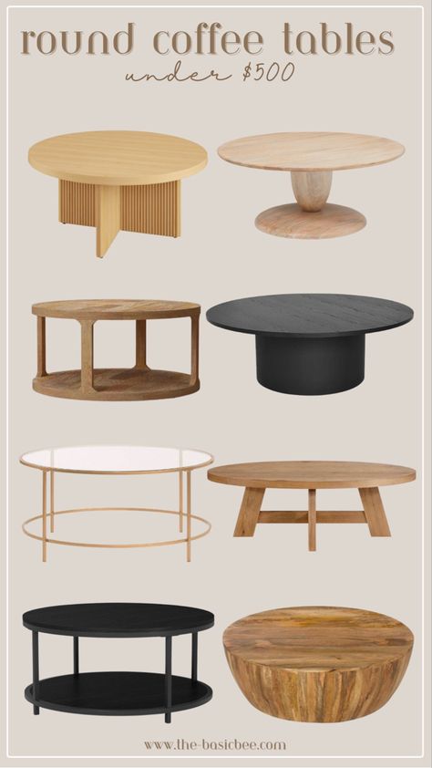 Round coffee tables under $500! So many good ones for any style. Coffee tables / round coffee table / wood coffee table / black coffee table / farmhouse coffee table / modern coffee table / light wood / studio mcgee / home decor / affordable coffee table Follow my shop @The.BasicBee on the @shop.LTK app to shop this post and get my exclusive app-only content! #liketkit #LTKsalealert #LTKhome @shop.ltk https://liketk.it/4vPKQ Round Coffee Table Diy, Round Coffee Table Wood, Studio Mcgee Home, Affordable Coffee Tables, Coffee Table Light, Coffee Tables Round, Mcgee Home, Round Coffee Tables, Round Wood Coffee Table