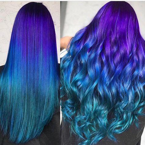 Straight or Curly?!! I say both ☠️ #fuckinghair #fuckinghair By @christinacolorshair Thanks for the tag! Blue Green Hair, Mermaid Hair Color, Galaxy Hair, Bold Hair Color, Hair Color Unique, Cute Hair Colors, Creative Hair Color, Pretty Hair Color, Bright Hair