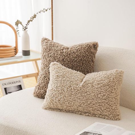 Foindtower Set of 2 Curly Teddy Wool Pillow Covers Decorative Boucle Textured Lumbar Throw Pillow Faux Fur Pillowcases Sheepskin Cushion Case for Sofa Bedroom Car 12"x20" Light Khaki Pillow Covers Decorative, Furniture Board, Brown Pillows, Fluffy Rug, Wool Pillow, Sofa Bedroom, Wool Pillows, Lumbar Throw Pillow, Bedroom Sofa