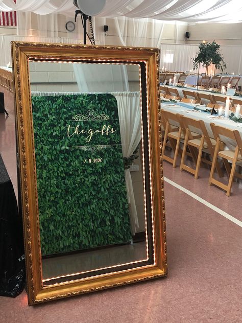 Using the hedge backdrop. Mirror Backdrop, Hedge Backdrop, Magic Mirror Photo Booth, Mirror Photo Booth, Family Brunch, Booth Decor, Photo Booth Rental, Magic Mirror, Mirror Photo