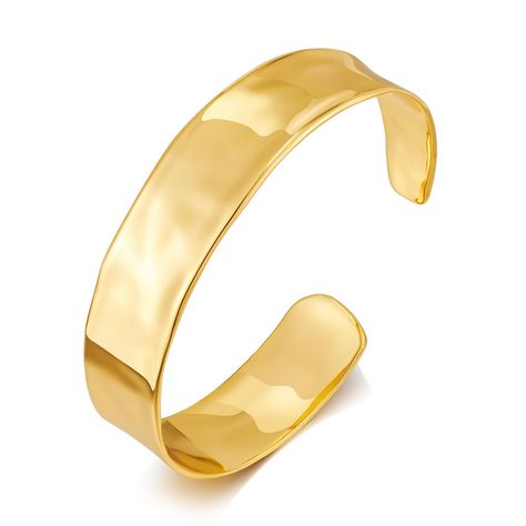 PRICES MAY VARY. Minimalist Flat Hammered Bracelet: With its minimalist design, flat with a hammering effect, the gold arm cuff bracelet complements a variety of clothing and styles, exuding elegance and sophistication, adding a touch of understated charm to any combination. Adjustable Gold Cuff Bracelets: The cuff bangle Bracelet has an adjustable design that can be easily adjusted to fit different wrist sizes. Open bangle is plated with 18k gold and highly polished by hand, carefully crafted, Gold Bracelet Thick, Gold Hammered Bracelet, Gold Thick Bracelet, Thick Gold Bracelet, Braclets Gold, Gold Cuff Bracelets, Arm Cuff Jewelry, Gold Bracelet Bangle, Gold Arm Cuff