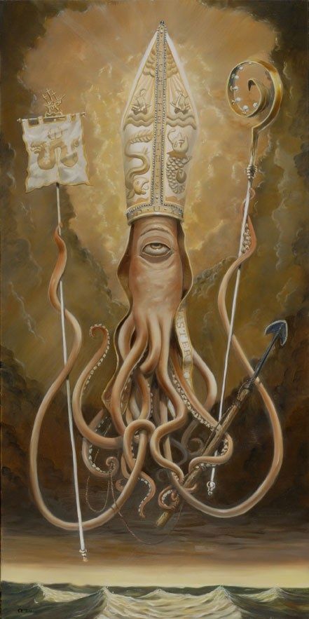 Skot Olsen's Amazing Giant Squid Art at The Shooting Gallery Giant Squid, Cthulhu Mythos, Octopus Art, Lovely Creatures, Lowbrow Art, Nautical Art, Religious Icons, Electronic Art, Pop Surrealism