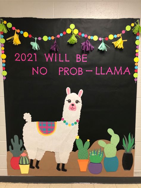 Peru Bulletin Board, Llama Door Decorations Classroom, Llama Bulletin Board Ideas, Cactus Bulletin Board Ideas, Spanish Bulletin Board Ideas, Llama Classroom Theme, Llama Bulletin Board, Spring Bulletin Boards Preschool, Spring Bulletin Board Ideas