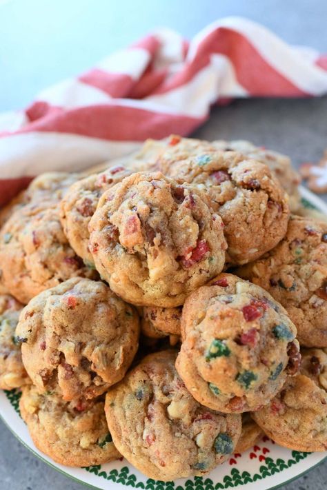 The Best Chewy Fruitcake Cookies - Savvy Saving Couple Lava Cake Recipe Easy, Coconut Pecan Cookies, Fruitcake Cookies, Classic Holiday Desserts, Fruit Cake Cookies, Pumpkin Spice Cookies, Oatmeal Cookies Chewy, Cake Mix Cookie Recipes, Festive Cookies