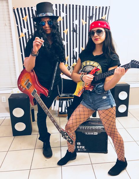 Womens Rock Star Costume, Diy Rock Costume, Heavy Metal Costume Women, Rock N Roll Couples Costume, Womens Rockstar Costume, Womens Rocker Costume, Rock Star Couples Costume, Rock And Roll Couple Costume, Punk Rock Party Outfit