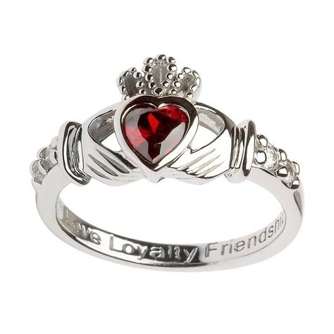 January Birthstone Claddagh Ring Silver Claddagh Ring, Open Heart Ring, Irish Ring Claddagh, January Birthstone Rings, Claddagh Ring, Claddagh Rings, Ruby Engagement Ring, Diamond Gift, Special Jewelry