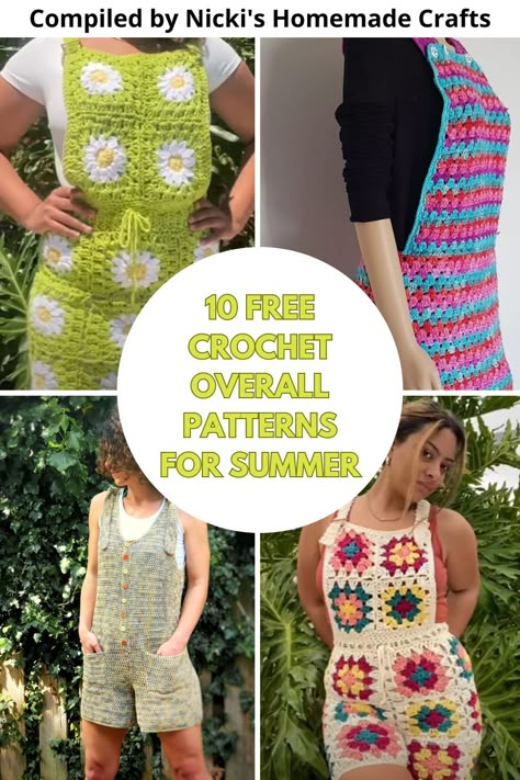 Discover a delightful collection of free crochet patterns for overalls, ranging from charming doll overalls to cozy baby overalls and stylish adult overalls. These patterns are designed to be beginner-friendly, making them perfect for crocheters of all skill levels. Many of the patterns include helpful video tutorials, providing step-by-step guidance to ensure success. #crochetoveralls #crochet #nickishomemadecrafts #crochetpattern Crochet Suspender Skirt Pattern Free, Granny Square Overalls Free Pattern, Crochet Shortalls, Overall Crochet Pattern Free, Romper Crochet Pattern Free, Overalls Crochet Pattern, Crocheted Overalls, Crochet Bell Bottoms Free Pattern, Crochet Overall Dress