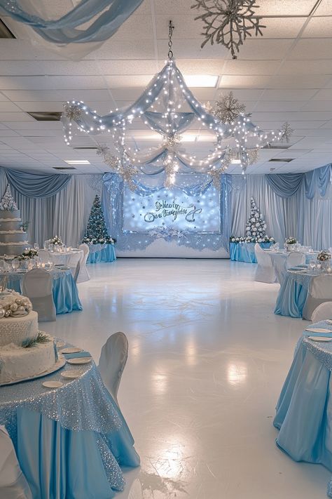 25 Simple & Easy Winter Baby Shower Theme Ideas - Barefoot Budgeting Winter Wonderland Banquet, Winter Wonderland Quinceanera Theme, Snowflake Baby Shower Ideas, Winter Wonderland Baby Shower Boy, Winter Themed Baby Shower Ideas, Winter Wonderland Dance, Winter Wonderland Quince, Quinceanera Winter Wonderland, Snowball Dance