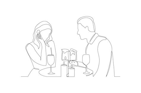 Romantic Dinner Illustration, Dates Drawing, Paint Sample Art, Almira Design, Couple Vector Illustration, Dinner Couple, Couple Vector, Couples Dinner, Paint Sample