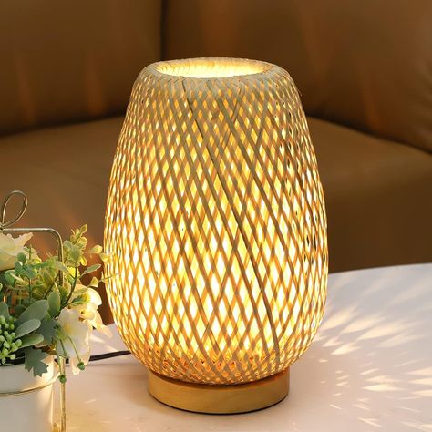 Capslpad Dimmable Rattan Table Lamp Bamboo Woven Boho Beside Lamp Small Wicker Desk Lamp Decorative Vintage Wooden Nightstand Lamp for Bedroom,Living Room,Kids Room,Nursery Room Decor - Amazon.com Wicker Desk, Beside Lamp, Rattan Table Lamp, Boho Lamp, Log Cabin Ideas, Vintage Nightstand, Rattan Table, Wooden Nightstand, Fixture Table