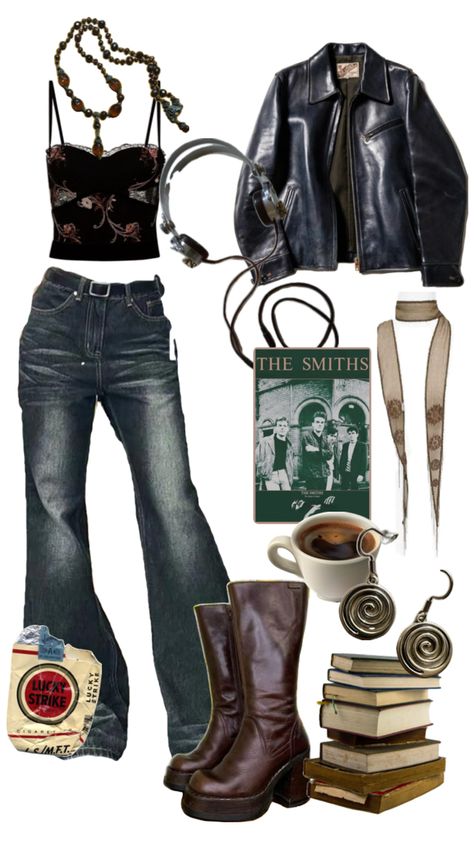 #aesthetic #outfits #thesmiths #coffee 70s Outfits Aesthetic, Rockstar Aesthetic Outfits, Rock Star Outfit, 90’s Outfits, Outfits 70s, Downtown Outfits, 70s Outfits, Hippie Style Clothing, Outfit Inspo Fall