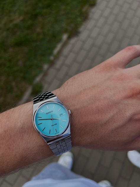 #casio #tiffanyblue Casio Tiffany Blue, Tiffany Blue Watch, Casio Vintage Watch Men, Casio Vintage Watch Men Outfit, Casio Tiffany, Casio Outfit, Tiffany Watch, Blue Outfit Men, Tiffany Watches