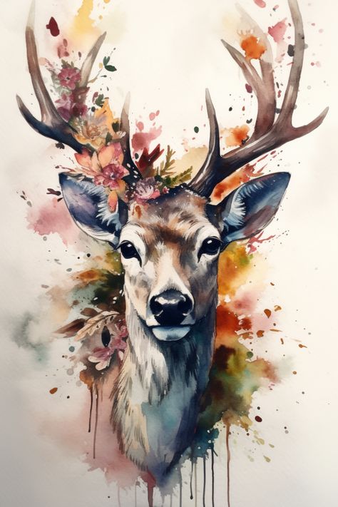 Amazing watercolor artwork 🦌 More to come! Watercolor Deer Tattoo, Deer Art Painting, Reindeer Painting, Disney Watercolor, Deer Artwork, Watercolor Paintings Of Animals, Deer Painting, Watercolor Pet Portraits, Deer Art