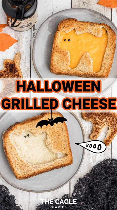 Halloween Grilled Cheese, Cute Halloween Snacks, Halloween Sandwich, Cat Toast, Halloween Sandwiches, Halloween Shapes, Easy Halloween Snacks, Halloween Lunch, Halloween Breakfast