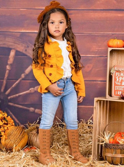 A stylish and versatile cardigan that can be dressed up or down. Perfect for any occasion!

#ruffled #cardigan #blazer #fashion School Picture Outfits, Fall Back To School, Picture Day Outfits, Fall Pics, Trendy Shades, Western Baby, Matching Costumes, School Birthday, Fall Bedroom