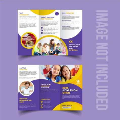 Colorful eye catching trifold brochure. All the elements are fully editable. One can easily Edit this template. Standard A4 size School Brochure, Trifold Brochure Design, Corporate Brochure Design, Brochure Design Inspiration, School Admissions, Trifold Brochure Template, School Education, App Ui Design, Trifold Brochure