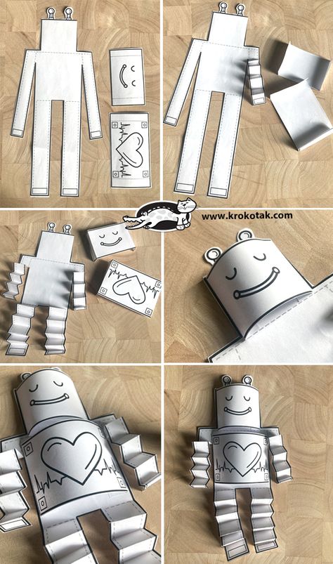 Robot Arts And Crafts, Robot Craft Ideas, Preschool Robot Craft, Robot Crafts For Preschoolers, Robot Crafts For Toddlers, Robot Template, Shape Robot Craft, Construction Robot, Robot Crafts