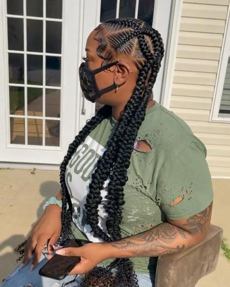 Stitch Braids Box Braids, Black Women Feed In Braid Styles, Large Feed In Braids Hairstyles, 4 Feedin Braids Style, Big Feed In Braids, 8 Feed In Braids Hairstyles, Jumbo Feed In Braids, 2 Feed In Braids Hairstyles, 5 Feed In Braid Styles