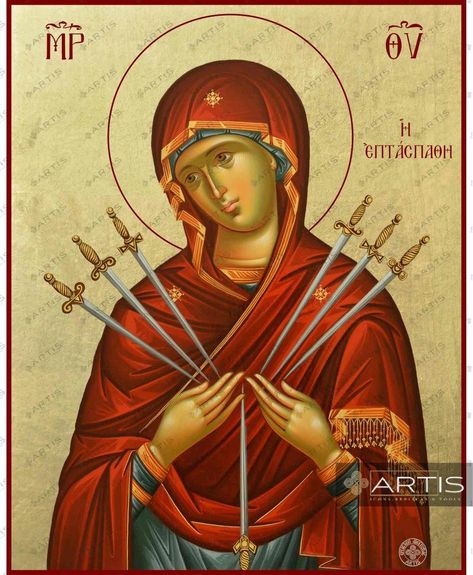 Seven Swords, Eastern Roman, Orthodox Christian Icons, Archangel Gabriel, Byzantine Art, Byzantine Icons, Religious Images, The Virgin Mary, Archangel Michael