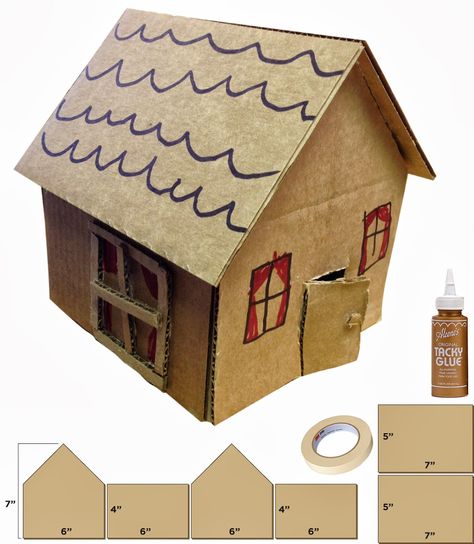 Cardboard House Patterns | Cardboard+House diagram Small Cardboard House, Cardboard Houses For Kids, Cardboard Art Projects, Cardboard Box Houses, Cardboard Houses, Diy Bird Bath, House Template, Cardboard Sculpture, Cardboard House