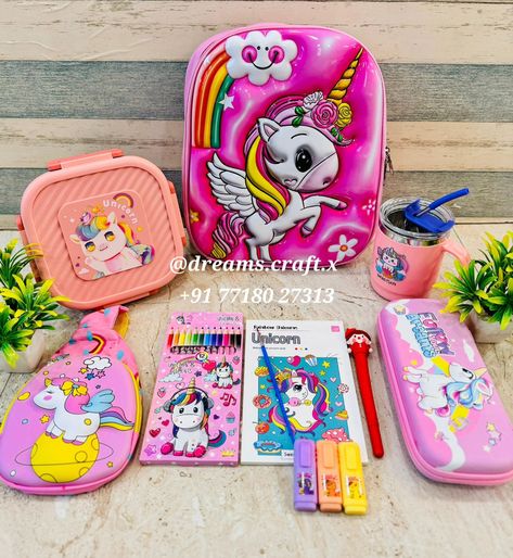 Unicorn Gifting Combo 🦄✨️ ~Hardshell Bag 12” ~3 Grid Lunch box ~Insulated Mug with Straw ~Eva Pouch ( Random Colour ) ~Sling Bag ~12 Colour Pencils ~Art book ~3 Highlighters ( Random Colours ) ~Silicon Pen #giftingset #schoolcombo #unicorn #unicorncombo Colour Pencils Art, Mug With Straw, Pencils Art, Color Pencil Art, Pencil Art, Art Book, Sling Bag, Colored Pencils, Book Art