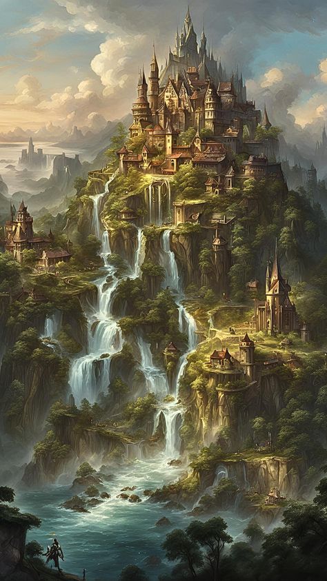 #fantasyart #fantasy Fantasy Art Landscape, Waterfall City, Fantasy Art Landscapes, Fantasy Aesthetic, Art Landscape, Fantasy Landscape, Fantasy World, Fantasy Art, Art Inspiration