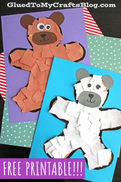 Torn Paper Bear Craft Idea For Kids - Glued To My Crafts Paper Bear Craft, Bear Activities Preschool, Bear Theme Preschool, Bear Crafts Preschool, Brown Bear Brown Bear Activities, Kindergarten Art Crafts, Bears Preschool, Nursery Rhyme Crafts, Paper Bear